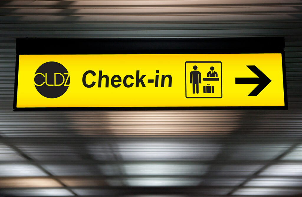 cldz airport check-in sign